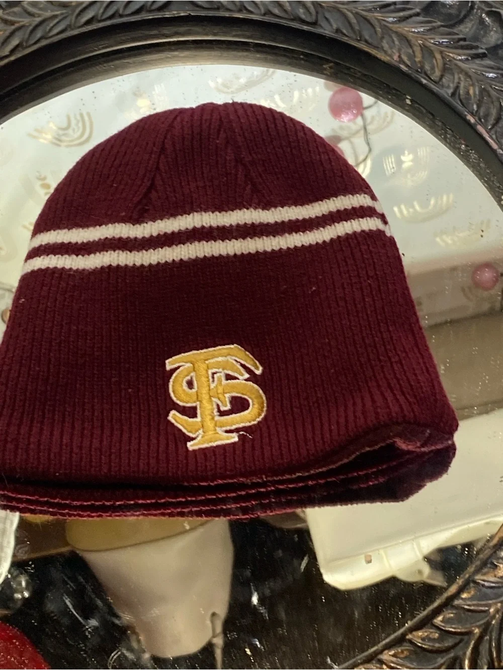 Kids Maroon Knit Beanie with Gold Embroidered Logos FSU